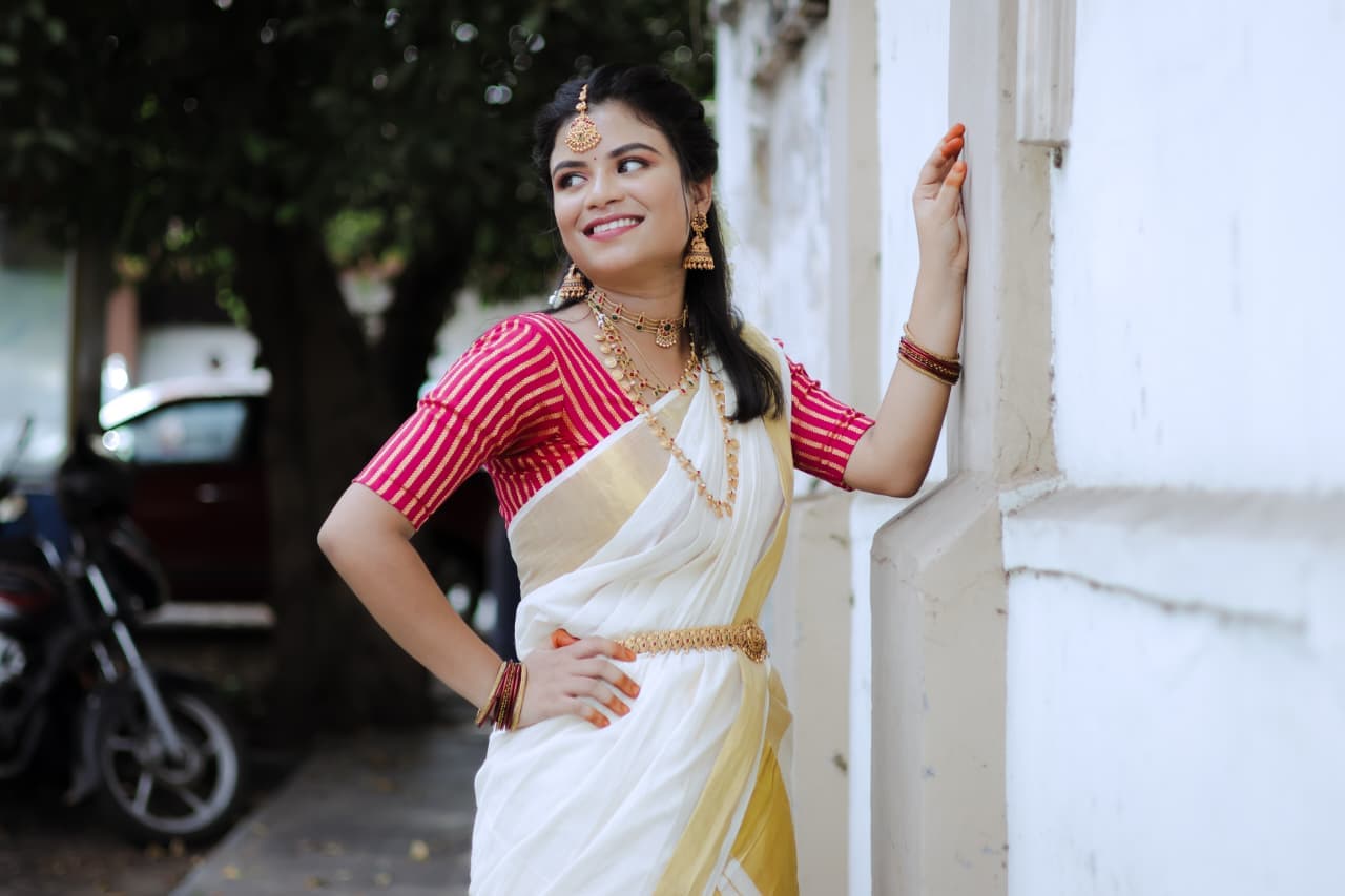 Temple look elegantly draped saree